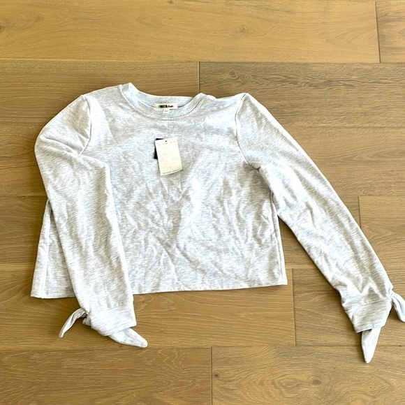 Nwt Miken Swim Envelope-Back Bow-Cuff Cover-Up Sweatshirt Light Heather Grey - M - Picture 3 of 7